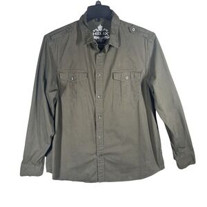 Helix Mens XL Military Button Down Shirt Olive Green Long Sleeve Cotton Spandex
